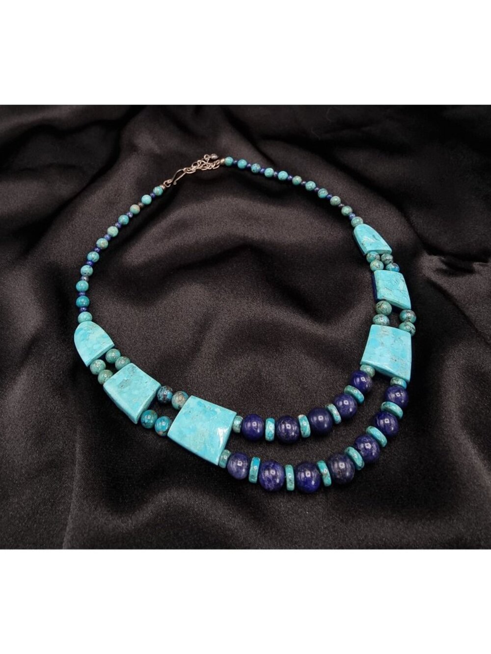 Turquoise & Lapis Double Sided Necklace Sterling Silver Clasp By Jay King Mine F